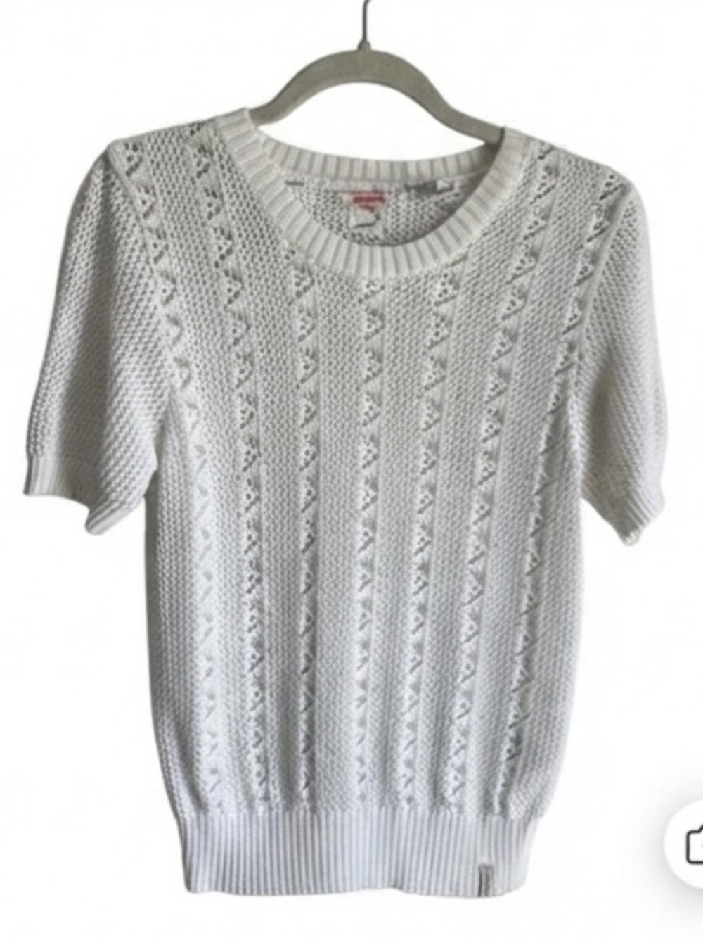 Superdry Women's White Open Knit Short Sleeve Scoop Neck Sweater Top US 6 UK 10